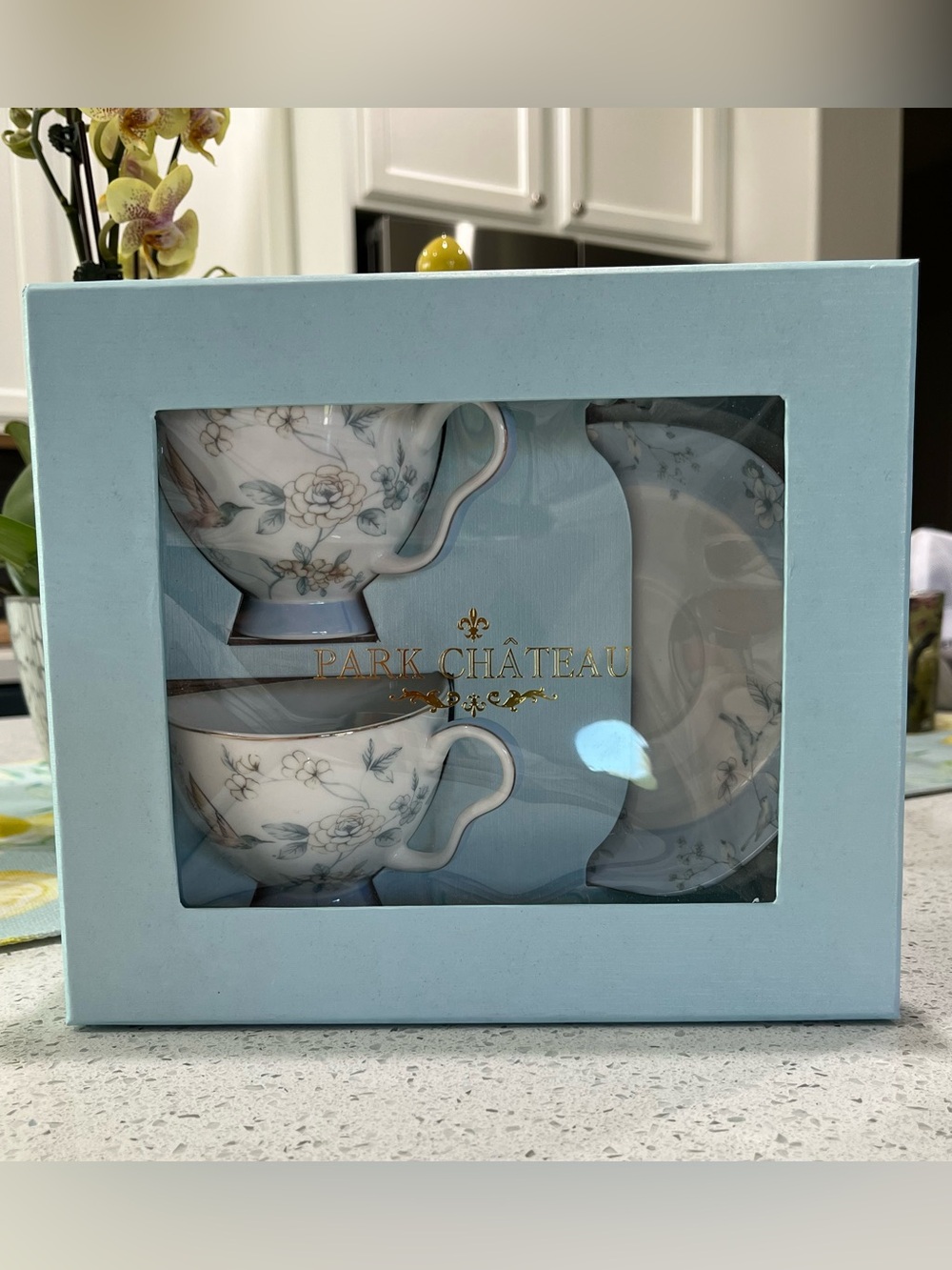 Chateau Blue Floral Teacup and Saucer Set